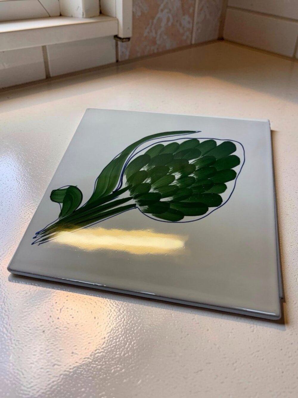 2 Vintage Italian Hand-Painted Ceramic Artichoke Tile Wall Plaque 8x8 - Picture 2 of 5